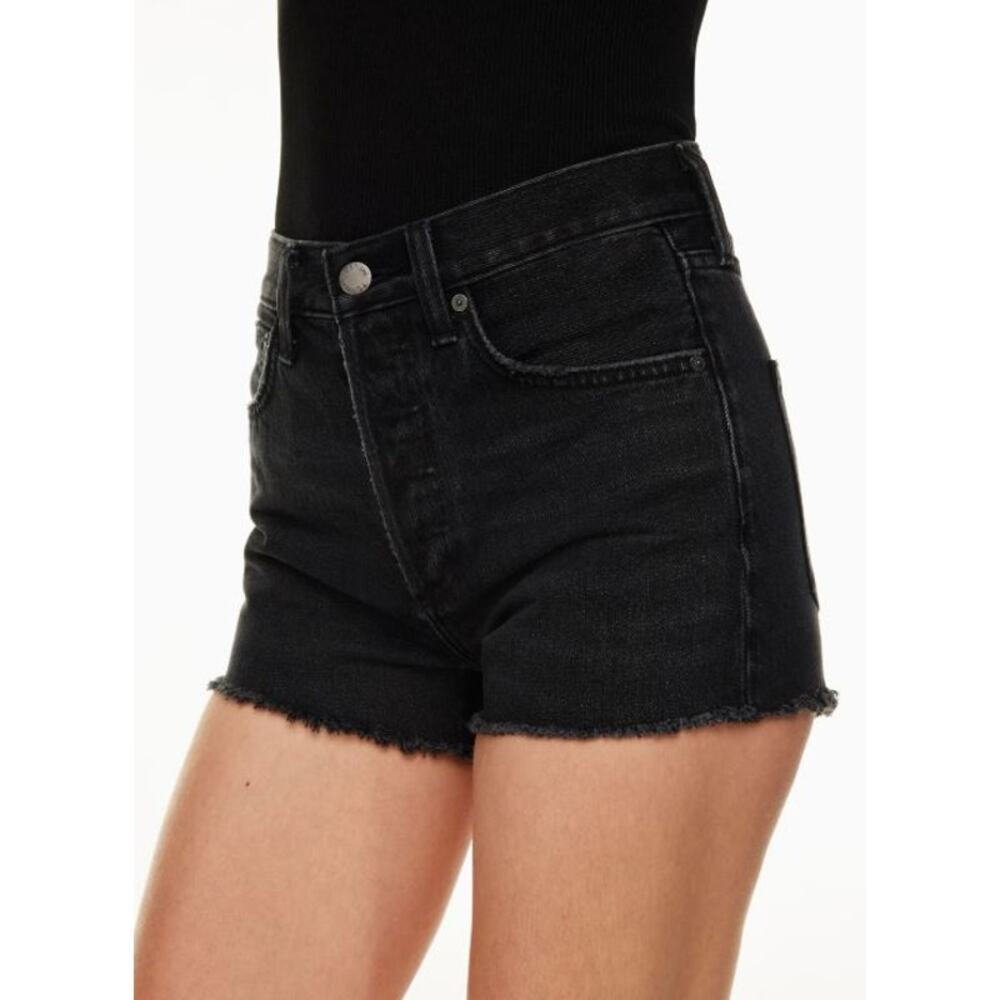 Denim Forum The Yoko Raw Cut Hem High-Rise Cutoff Jean Short Black Womens Sze 29